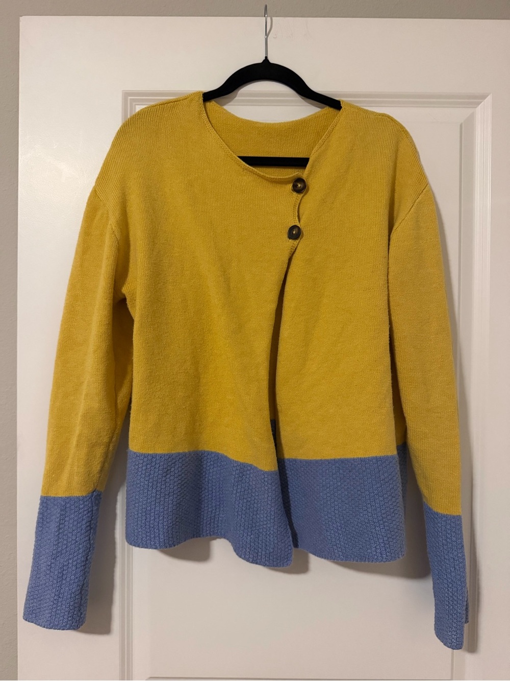 Colorblock Mustard Yellow and Periwinkle Blue Women’s Sweater Cardigan